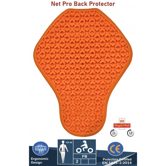 Net Pro Back Protector CE UKCA Level 2 Motorcycle Biker Jacket Spine Armour Insert for Motorbike, Mountain Biking, Snowboard, Extreme Sports