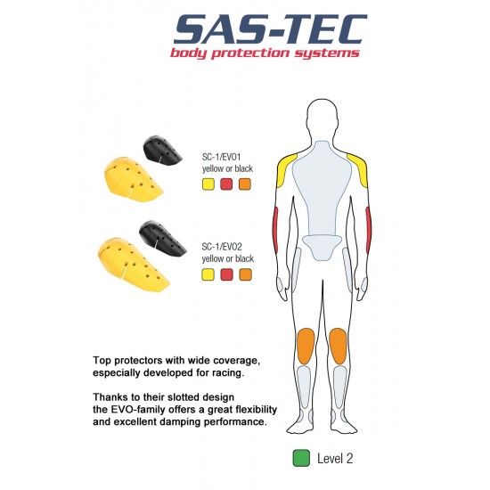 SAS-TEC EVO LEVEL 2 Motorcycle Suit/Jacket Shoulder and Elbow Impact Shock Protection Armour Upgrade 4 Piece Set