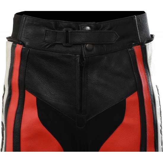 Raptor Red Motorcycle CE UKCA Armoured Full Leather Biker Trouser Pants