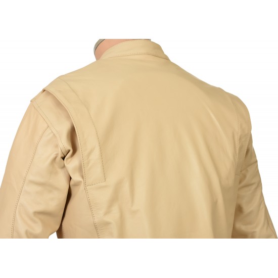 Steve McQueen GULF Heuer Firestone Cream Leather Armoured Biker Jacket