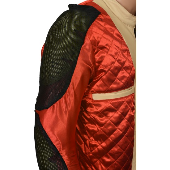 Steve McQueen GULF Heuer Firestone Cream Leather Armoured Biker Jacket