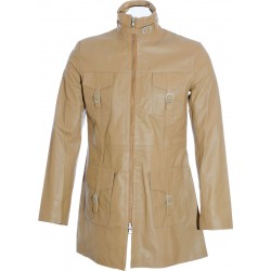 SALE - Ladies Beige Soft Leather Mid Length Coat  SALE - Ladies Beige Soft Leather Mid Length Coat