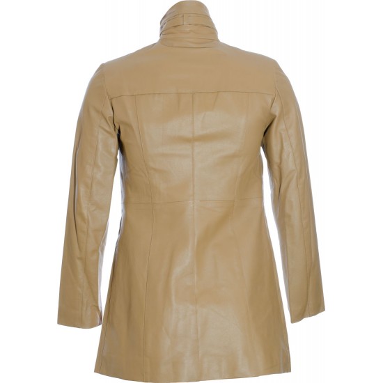  SALE - Ladies Beige Soft Leather Mid Length Coat
