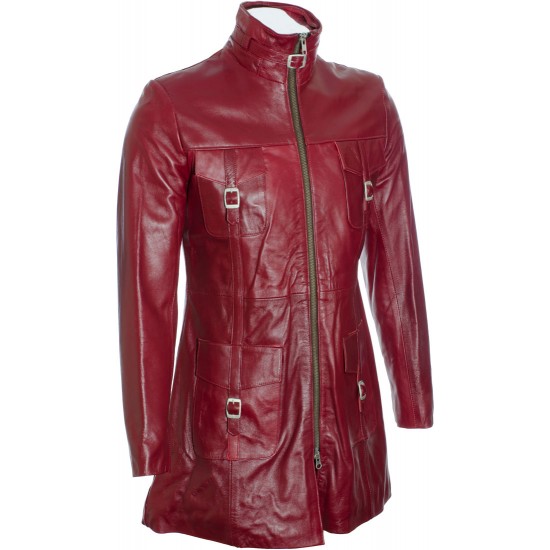 SALE - Ladies Red Soft Leather Mid Length Coat SALE - Ladies Red Soft Leather Mid Length Coat
