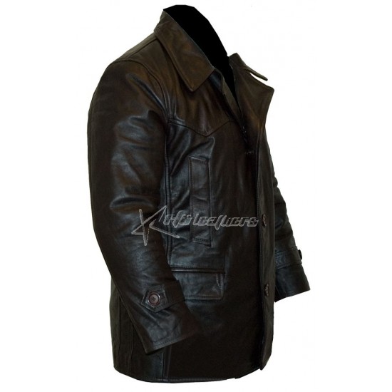 Men's De Niro Brown Glazed Classic Smart Real Cowhide Leather Jacket Trench Coat 