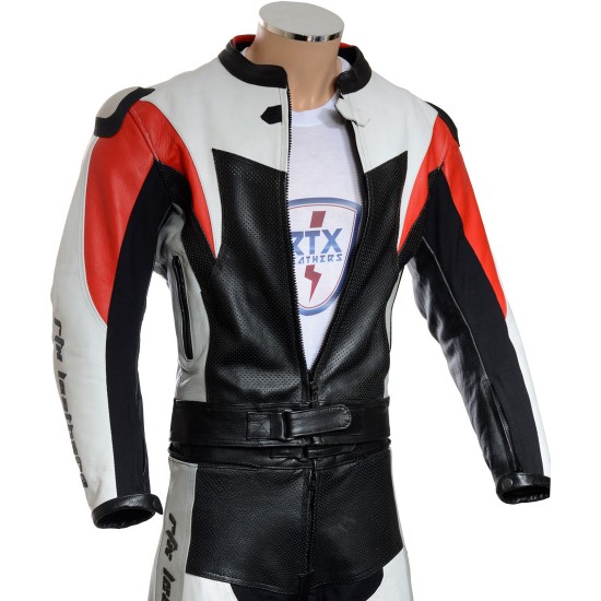 RTX Assassin Red Black Motorcycle Leather 2 Piece Suit
