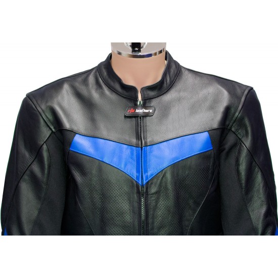 RTX Force One Blue Black Leather Jacket