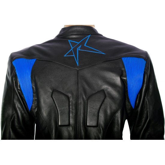 RTX Force One Blue Black Leather Jacket