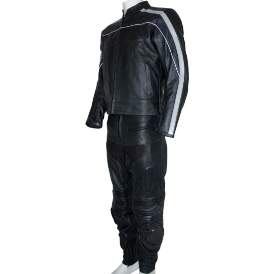 RTX Retro Classic Black Leather Motorcycle 2 Piece Suit