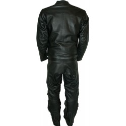 RTX Retro Classic Black Leather Motorcycle 2 Piece Suit