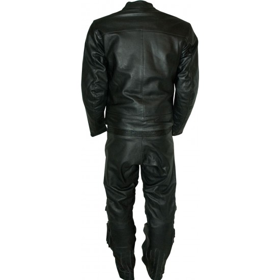 RTX Retro Classic Black Leather Motorcycle 2 Piece Suit