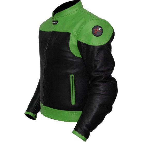 RTX Venom Green Black Leather Biker Jacket