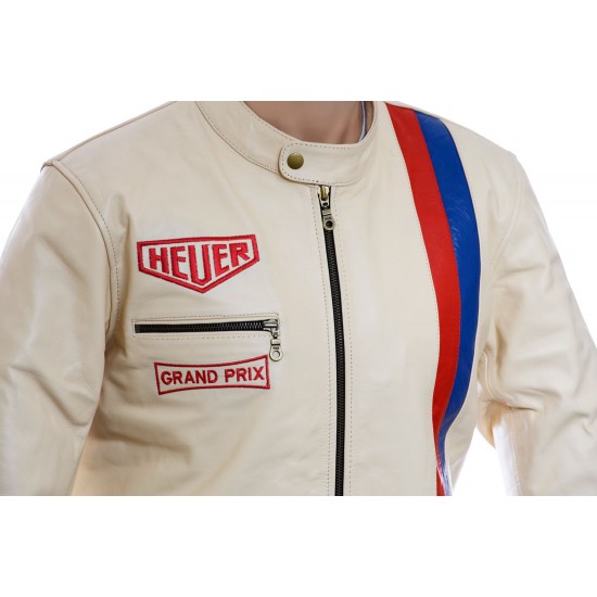Steve McQueen Heuer Grand Prix Quilted Cream Leather Jacket