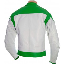 RTX Classic White Green Leather Biker Jacket