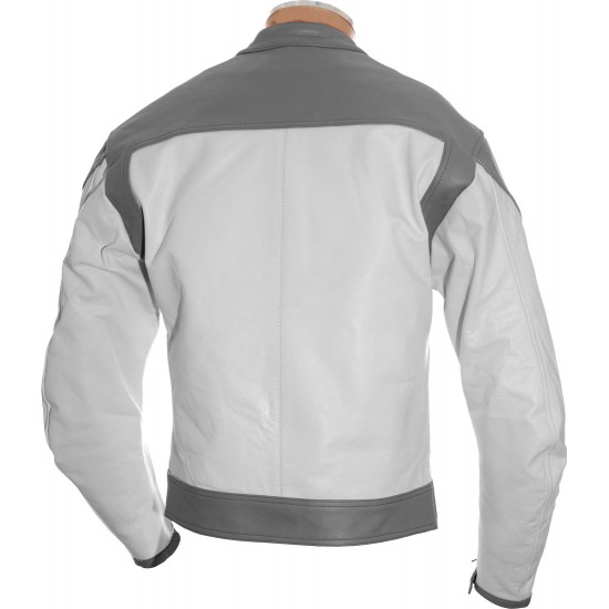 RTX Classic White Grey Leather Biker Jacket 