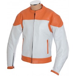 RTX Classic White Orange Leather Biker Jacket