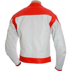 RTX Classic White Red Leather Biker Jacket
