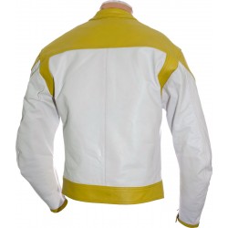 RTX Classic White Yellow Leather Biker Jacket